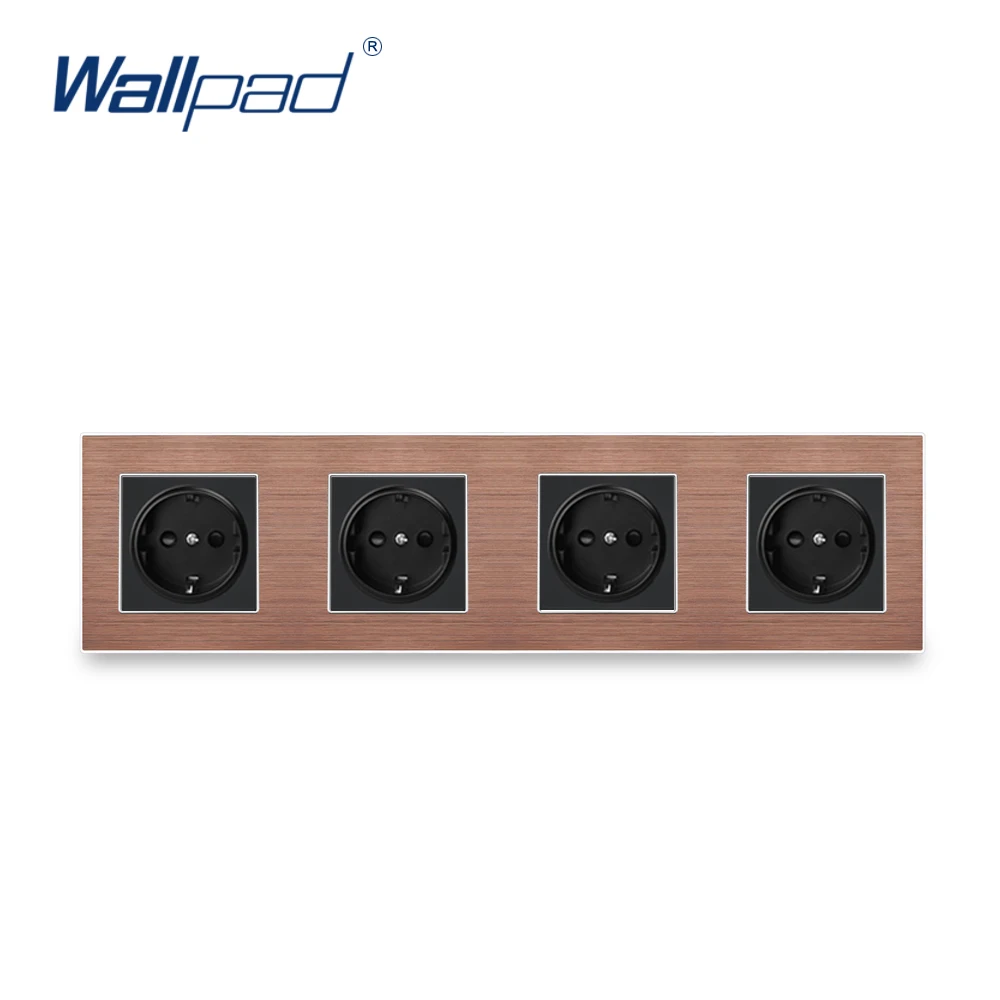 Четырехместный ЕС немецкий разъем Wallpad роскошный гладкая металлическая панель 4 Way 344*86 мм Рамка ЕС 16A Электрический настенный, мощность Schuko