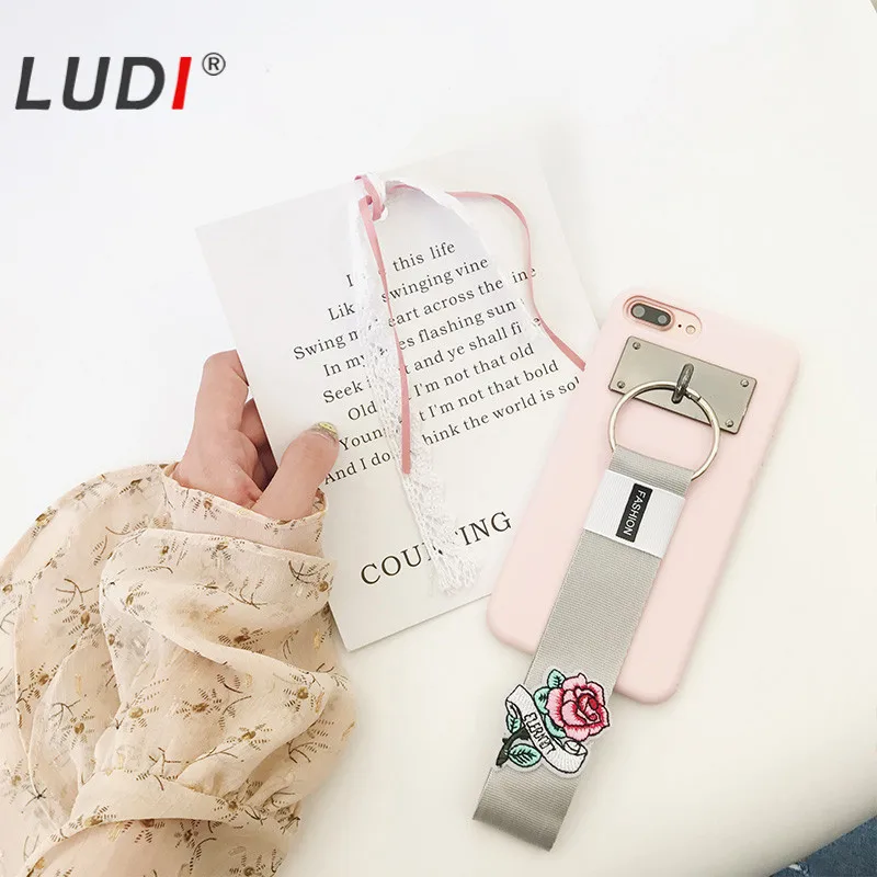 LUDI Корея Вышивка Роза ремень сцепление чехол для iPhone X 8 7 8Plus тонкий мягкий ТПУ