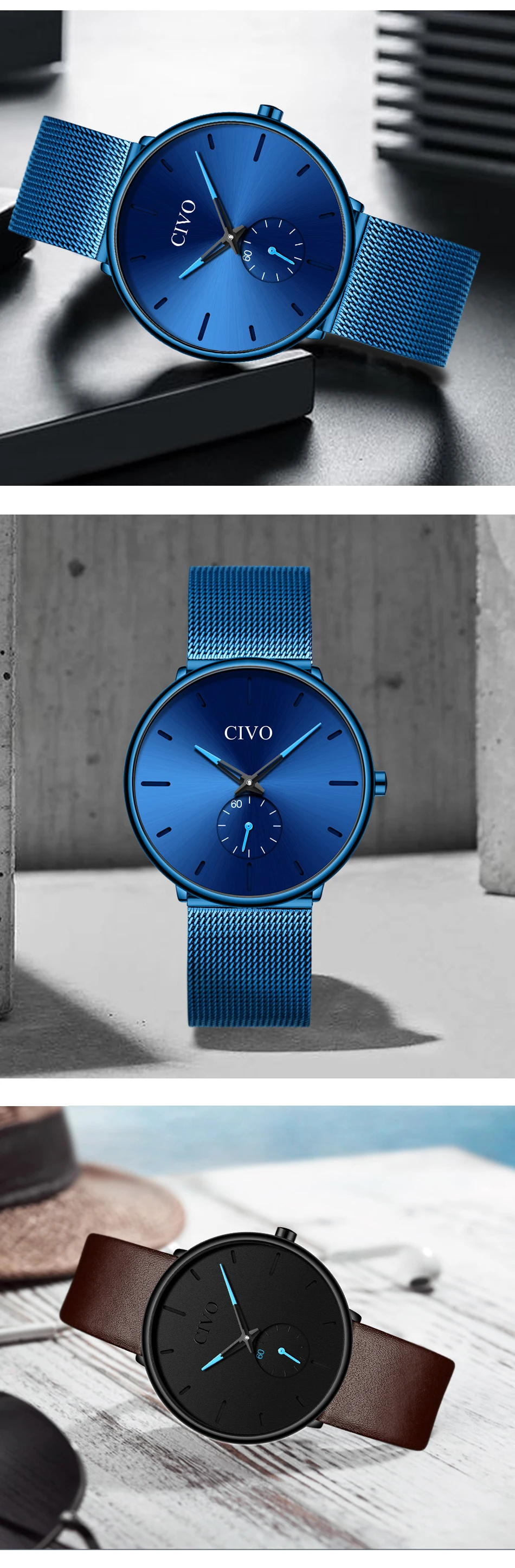 Reloj Hombre, новинка, CIVO, мужские часы, Топ бренд, роскошные, водонепроницаемые, кварцевые, наручные часы, модные, повседневные, ультра тонкие часы, мужские часы