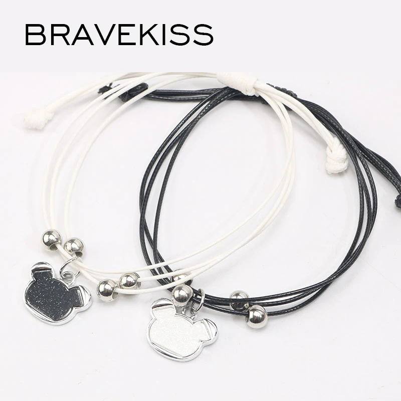 BRAVEKISS 2Pcs/Pair Trendy Bear Shape Charm Bracelets &amp Bangles Couple Pendants Bracelet for Women Fashion Jewelry Gifts BPB0485 |