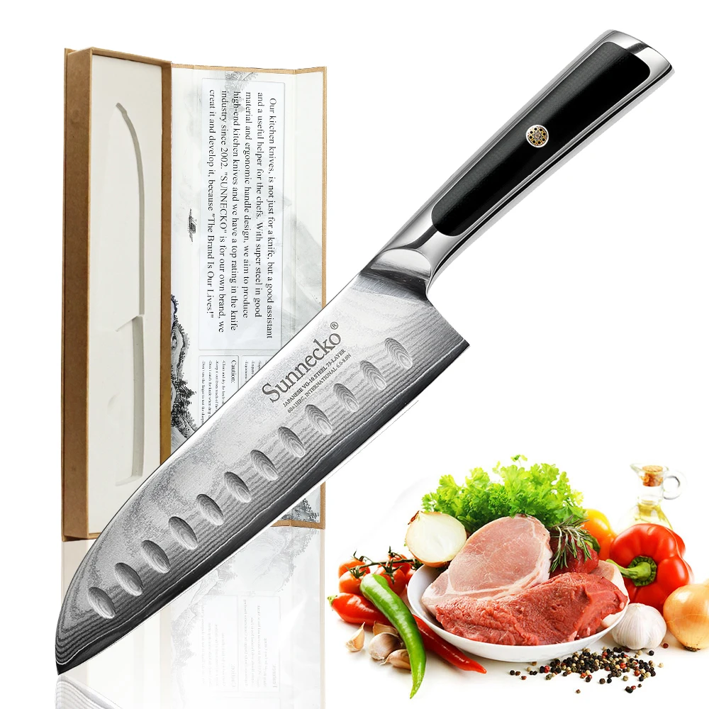 Sunnecko 7 дюймов японское VG10 стальное лезвие нож Santoku бритва острый G10 Ручка Дамасские кухонные ножи поварской резки