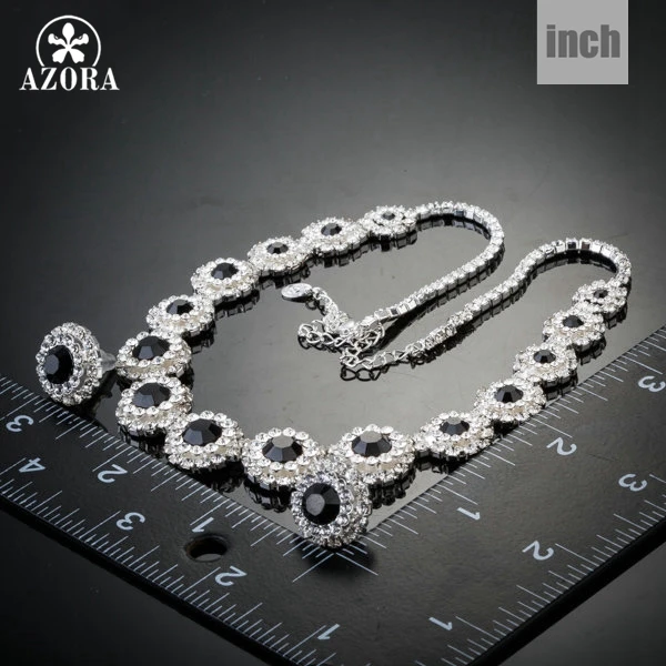 Азора классический черный соответствовать Clear Cubic Zirconia кулон ожерелье и серьги