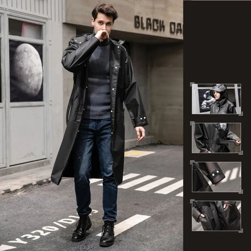 Длинный плащ для женщин и мужчин водонепроницаемый с капюшоном дождевик куртки