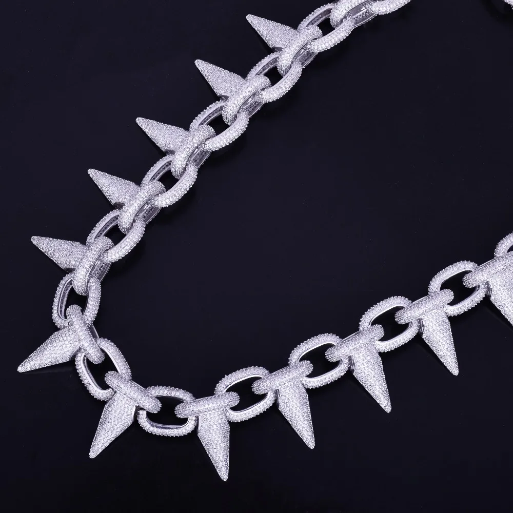 Iced Тяжелая панк заклепки чокер Bling кубический циркон мужская хип хоп ожерелье ювелирные изделия золото серебро цвет цепи 1" 20"
