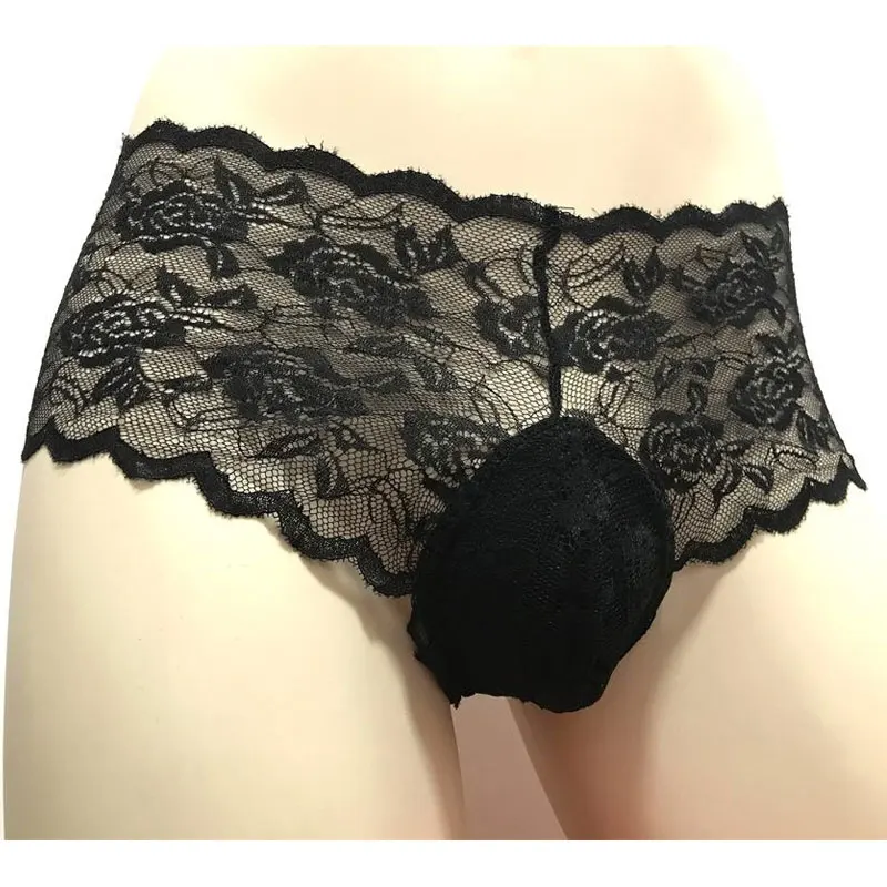 

Sexy Men Plus Size Lace See Through U Convex Pouch Briefs G-string Transparen Breathable Thongs Low Rise Seamless Gay Wear F5