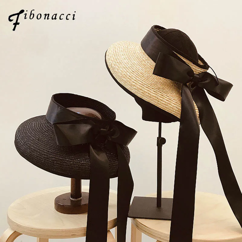 

Fibonacci New Summer Straw Hats For Women Paper Elegant Hepburn Style Empty Top Women Leisure Holiday Beach Sun Hat