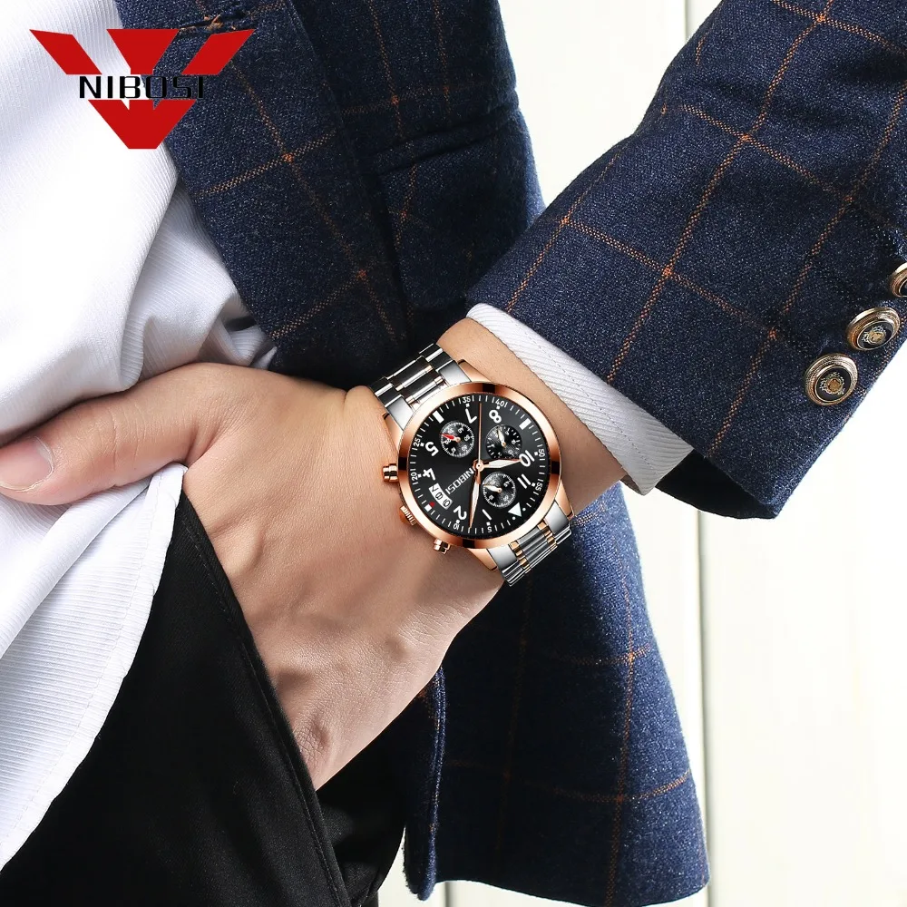 NIBOSI Лидирующий бренд Бизнес часы Для мужчин s моды Relógio Masculino Horloges Роскошные