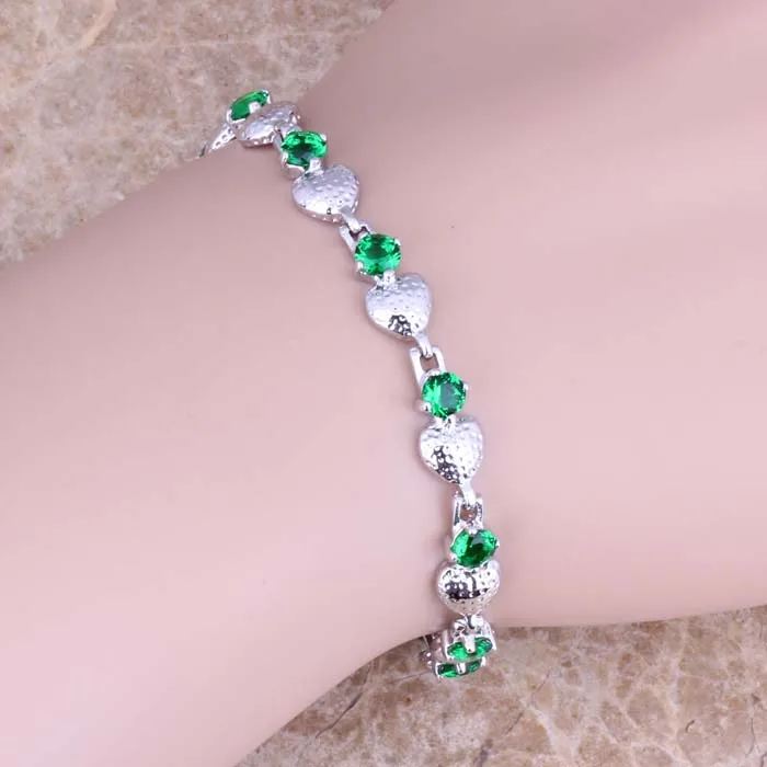 Необычный зеленый кубический цирконий посеребренный звеньевой браслет цепочка 6