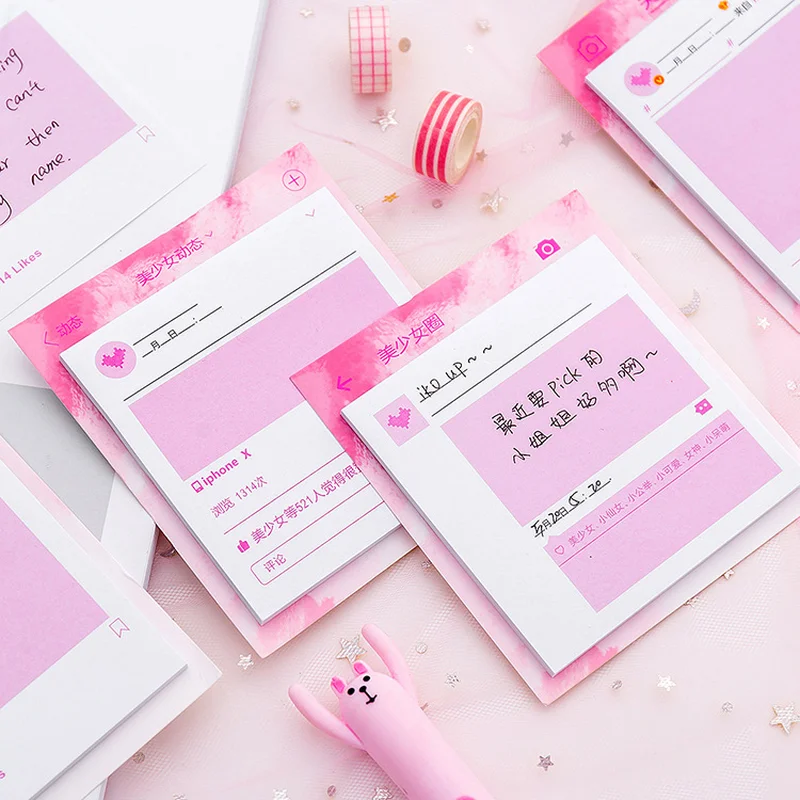 1 шт. Симпатичные розовые самоклеящиеся блокноты для записей канцелярские