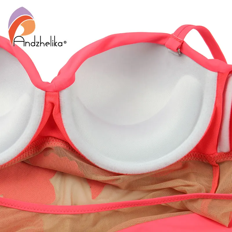 Andzelika bikini женский купальник монокини с сеткой и рисунком на передней части изделия. Эффект пуш апп