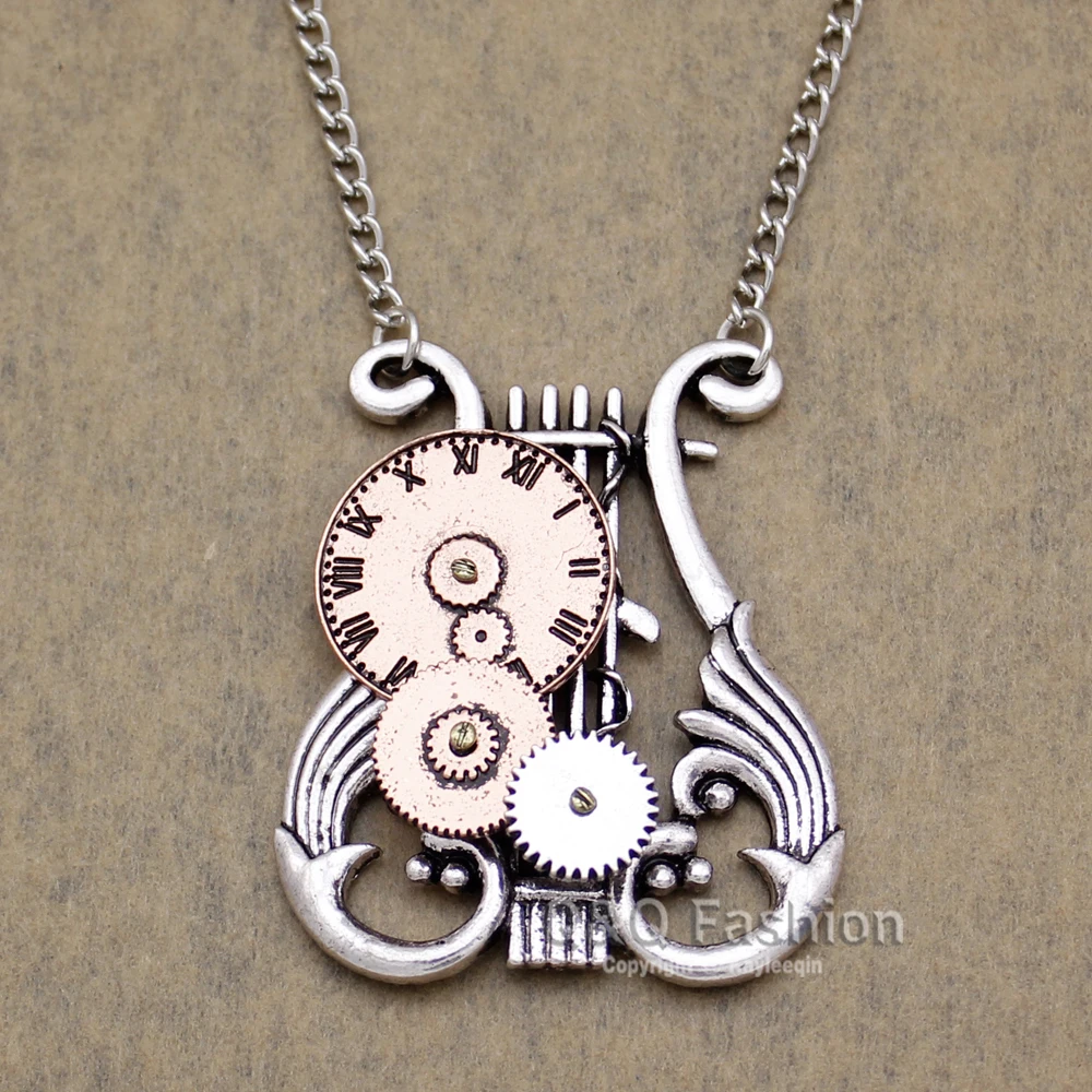 Модная винтажная серебряная медная в викторианском стиле Harp Lyre часы с ручной