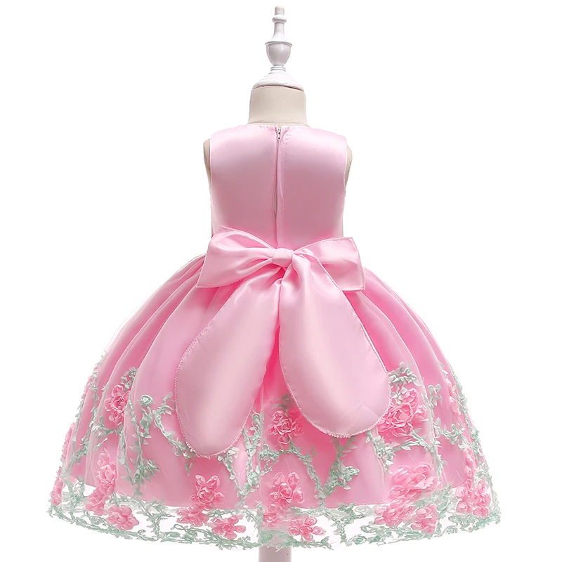 Retail Appliques Beauty Little Princess Party Gown Dress With Big Bow Floral Elegant Girls Birthday Wedding L1845 | Детская одежда и