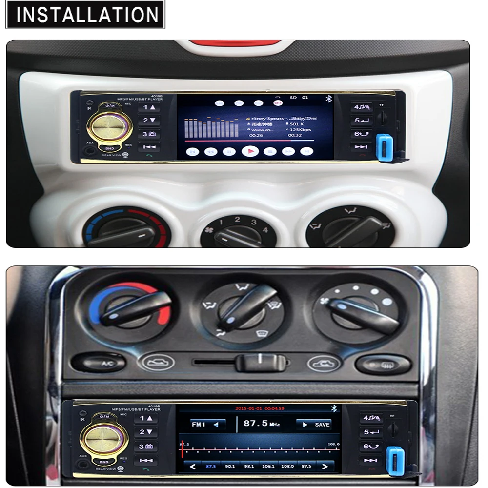 Podofo 1 Din 4 ''Автомагнитола аудио стерео MP3 автомобильный аудио плеер Bluetooth Авто Радио 4019B USB FM SD Автомобильная стерео камера заднего вида