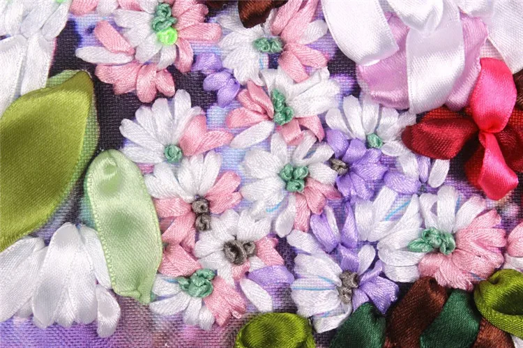 Needlework DIY Ribbon Cross stitch Sets for Embroidery kit white vase flowers bands embroidery wall wedding gift decoration | Дом и сад