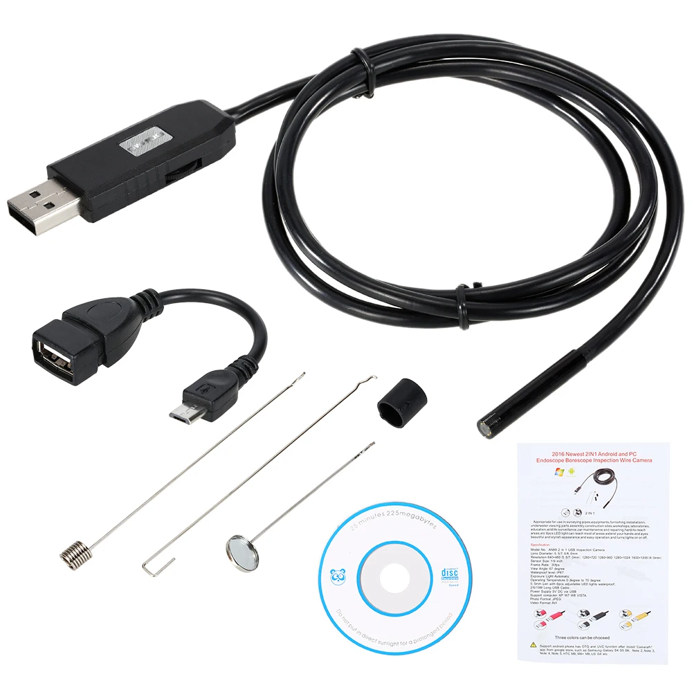 OWSOO 7 мм объектив Android OTG USB эндоскоп Камера 5 м в гибкой оправе с поддержкой