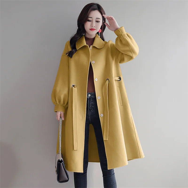 Autumn Winter Woolen Coat Women Korean New Outerwear Fashion Lapel Female Overcoat Medium Long Loose Jacket Parkas Vs131 | Женская