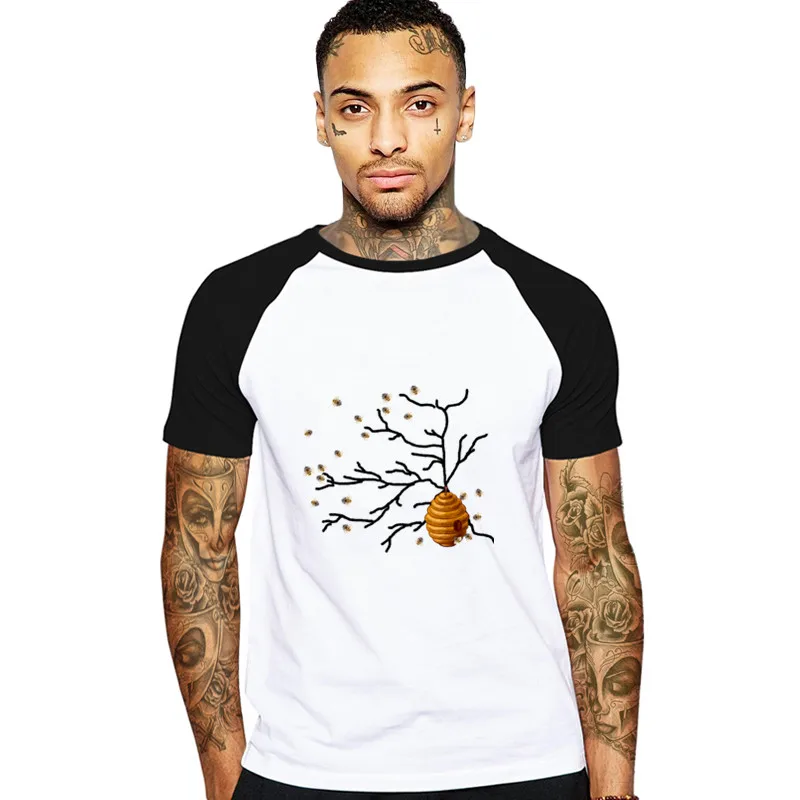 Fashion Teeshirt Man Elegant Kwaii style Honey bee T shirt men Honeycomb t-shirt male top hipster tee homme t casual | Мужская одежда