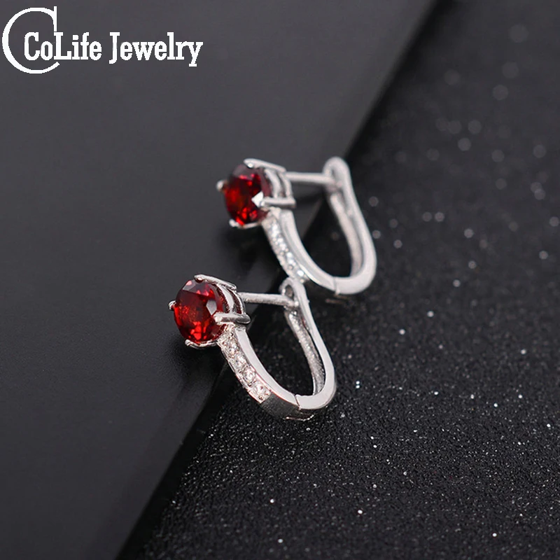 Мода Красный Гранат обруч серьги нержавеющая сталь 5 мм * природный гранат Лидер