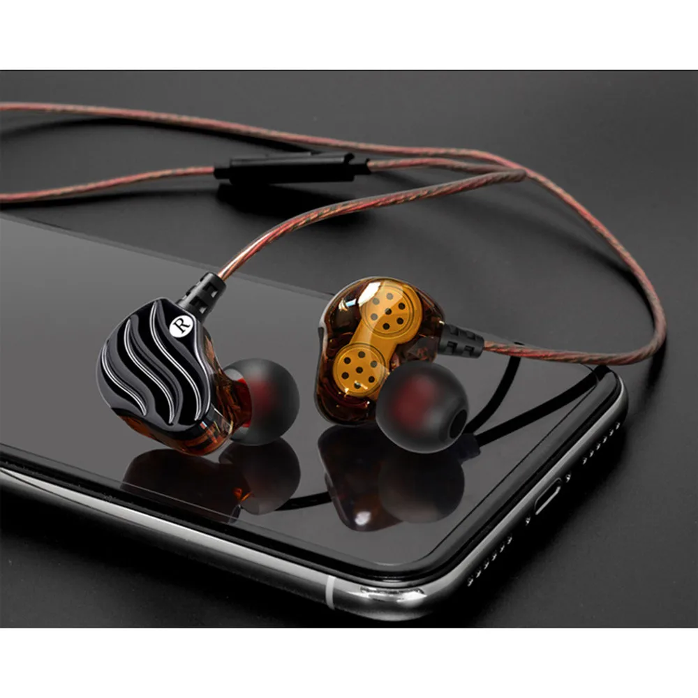 New HIFI Earphone Dual Dynamic Driver Super Bass Stereo Headset With Mic For 3.5mm Mobile Devices | Электроника