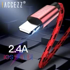 ! USB-кабель ACCEZZ 2,4 А для iphone X XS MAX XR, поддержка передачи данных, нейлоновый зарядный шнур 1 м для iphone 8 7 6 5 Plus SE