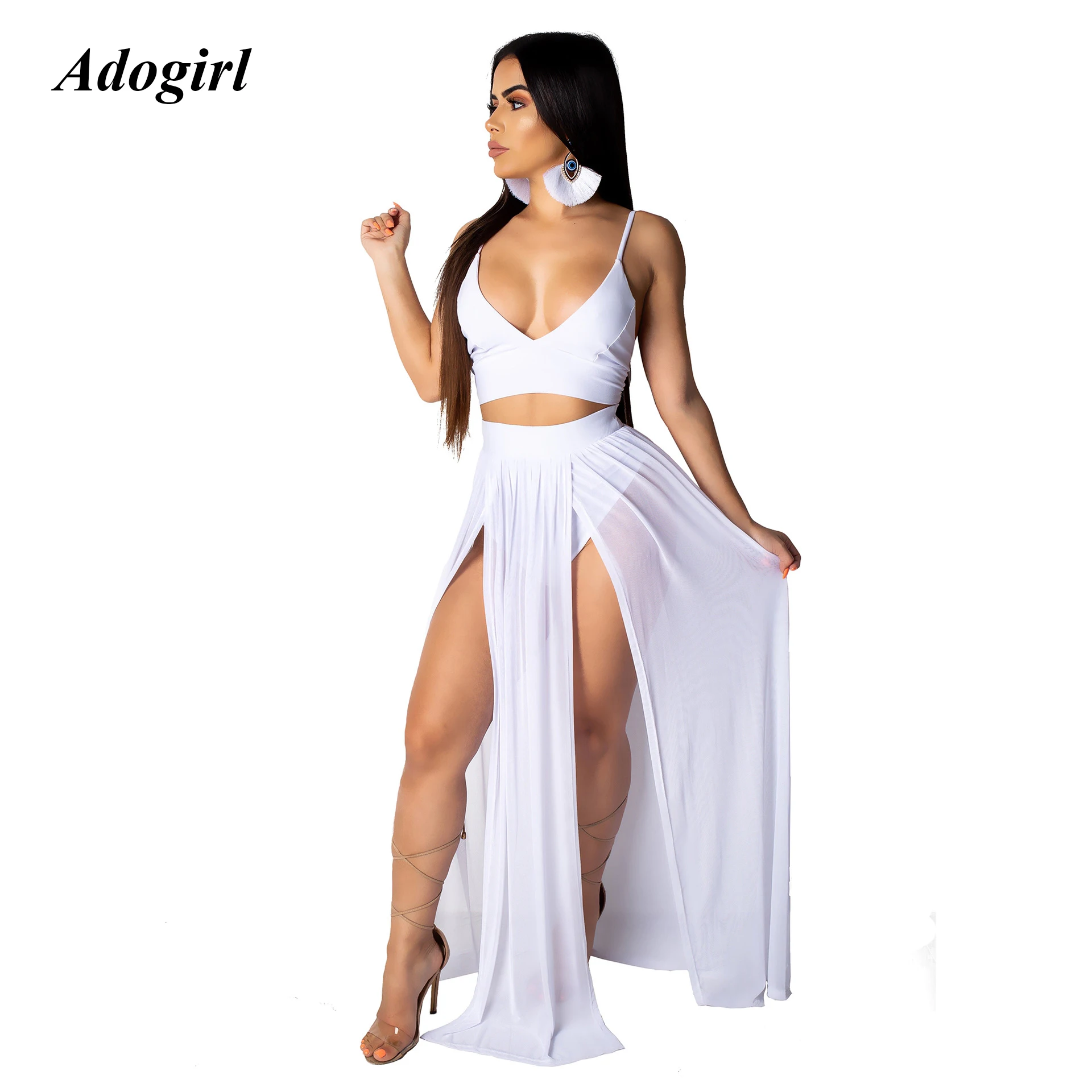 Adogirl сексуальные шифоновые с длинным разрезом комплект из двух предметов