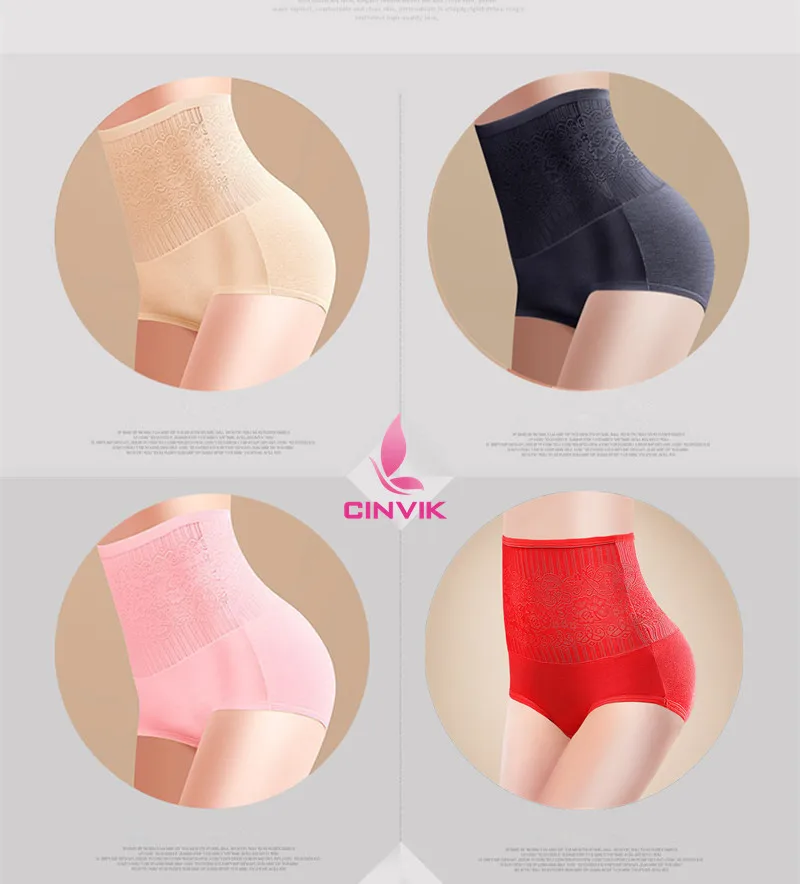 4Pcs/lot Control Panties Seamless Women High Waist Slimming Briefs Body Shaperwear Underwear Sexy Lace Lady Underwear - Цвет: 9215A