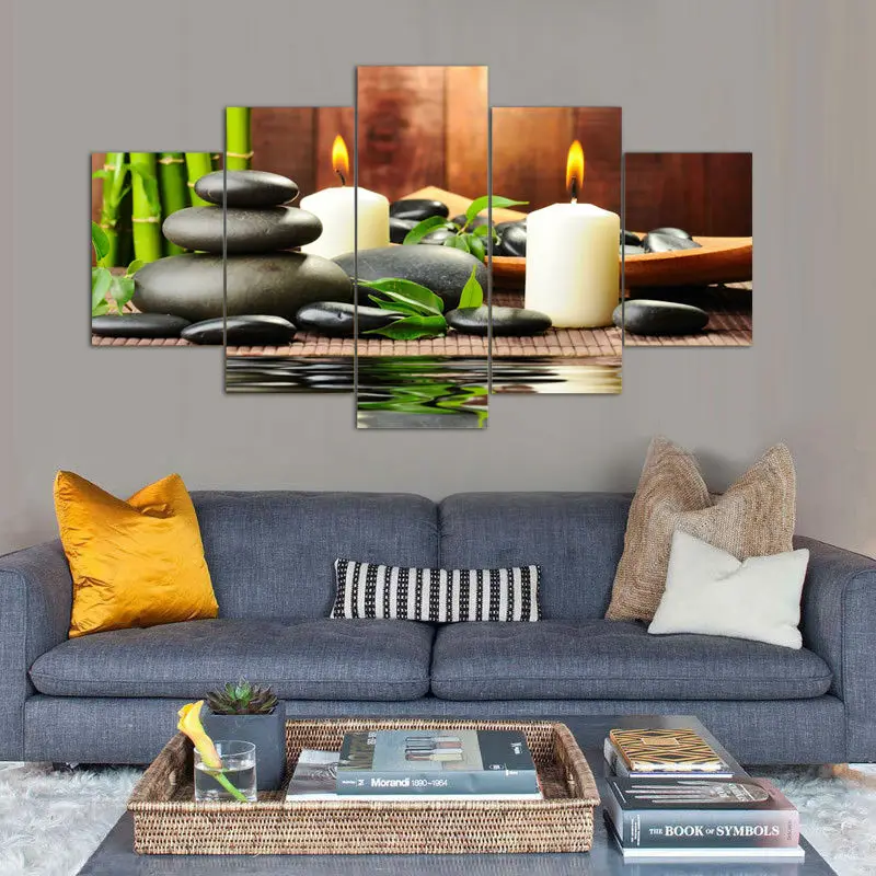 Wall Art Botanical Green Feng Shui White Candle Painting Canvas Pictures For Living Room Decor Unframed 5 Pieces | Дом и сад