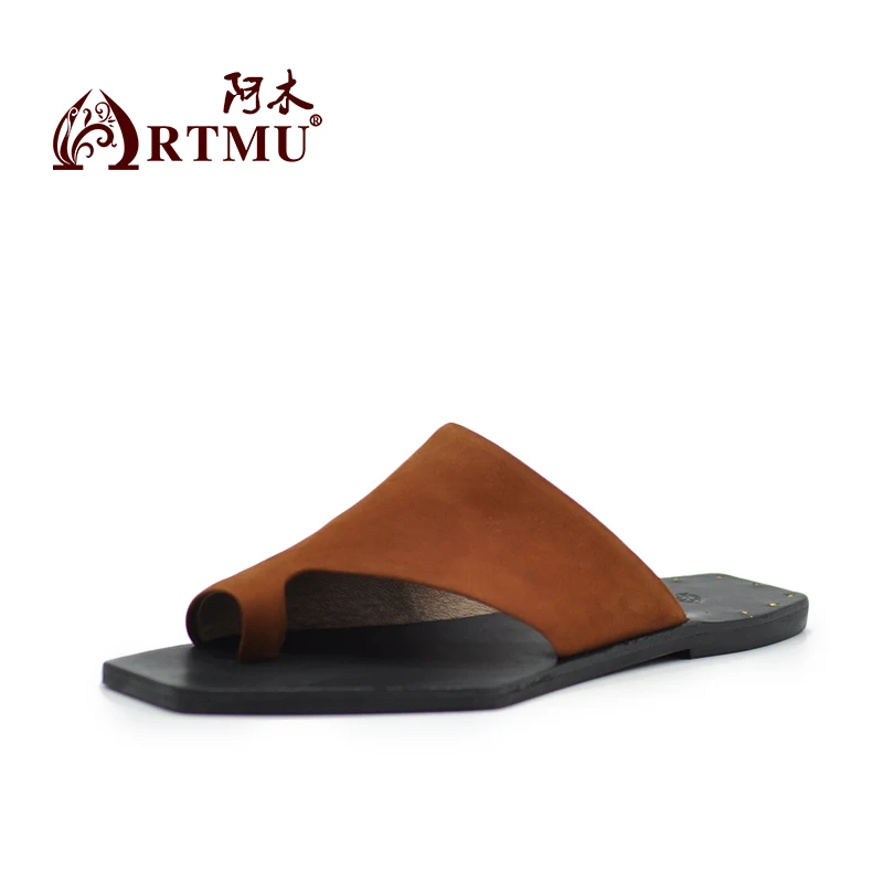Artmu Original Fashion New Slippers Flats Beach Slides Sandals Handmade Soft Soles Genuine Leather Casual Lady Simple | Обувь