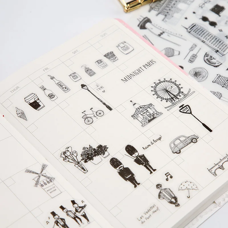 6 листов винтажные черно белые канцелярские принадлежности для строительства