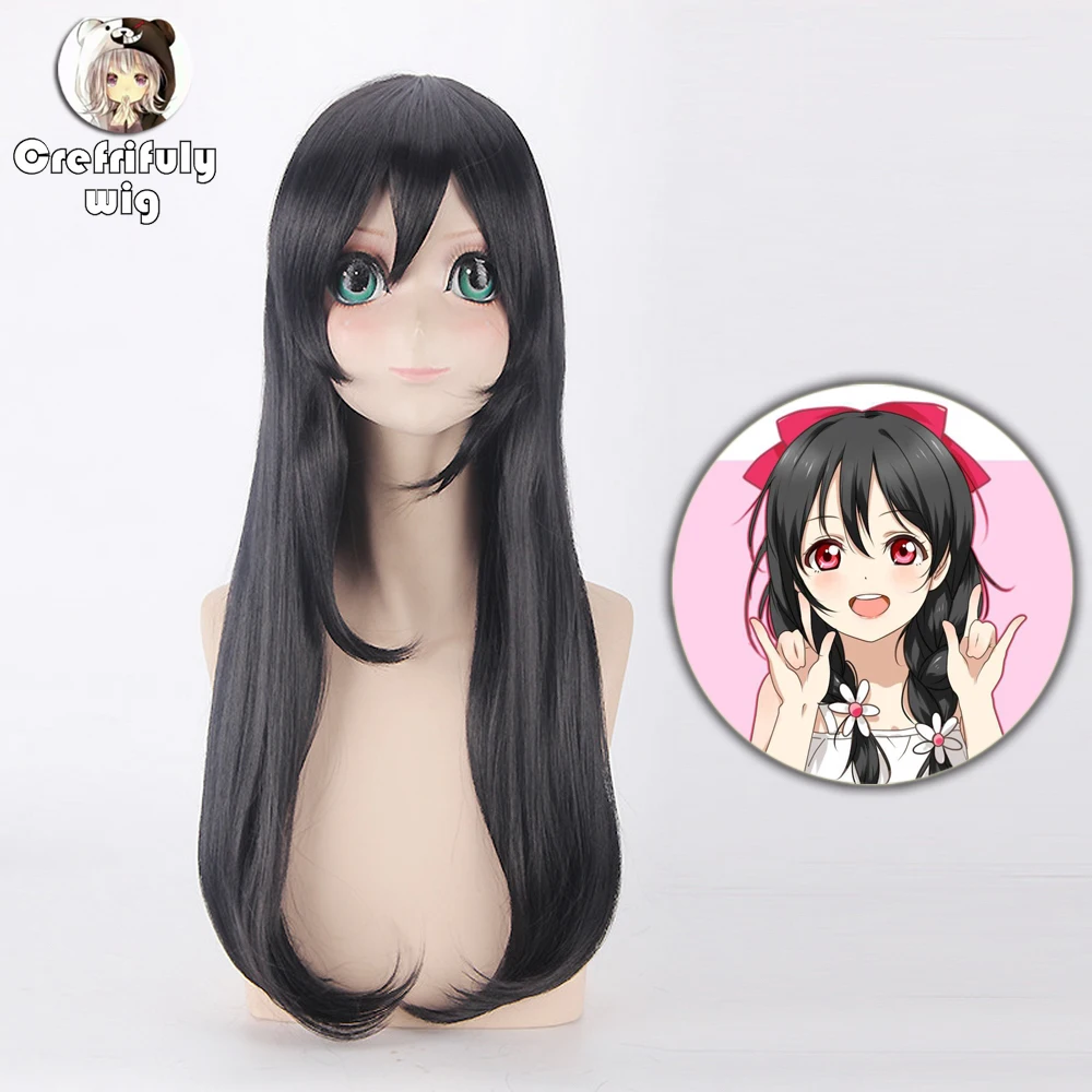 Женский парик для косплея Love Live Nico Yazawa длинный прямой черный с челкой из