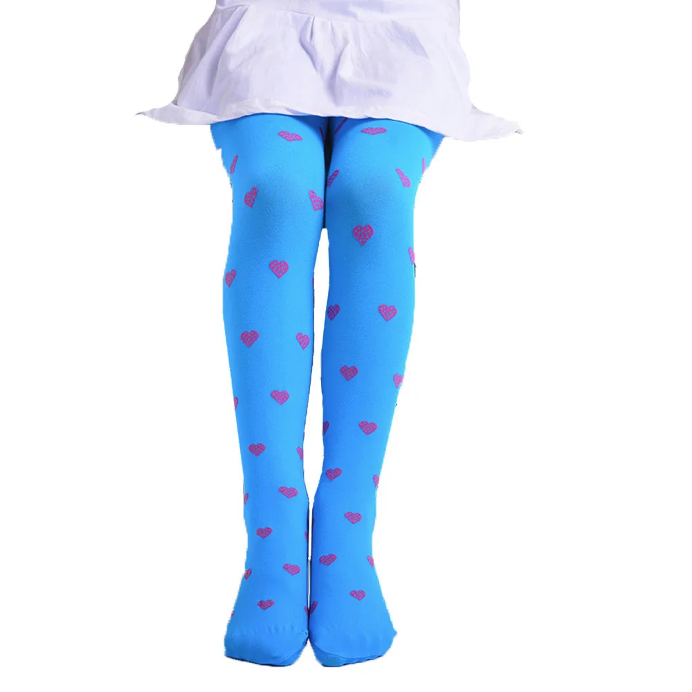 Sky Blue LONSANT/ милые детские колготки в крапинку с сердечками для девочек балетные колготки ярких цветов, непрозрачный хлопок - Цвет: Sky Blue
