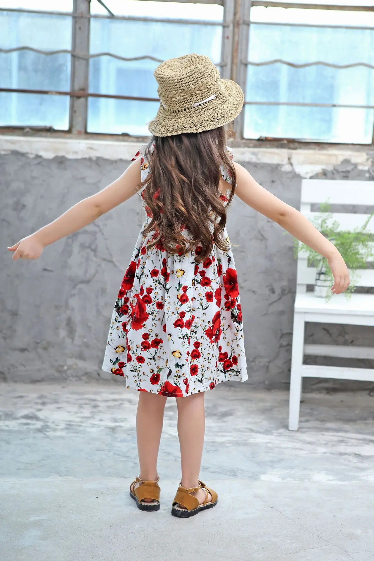 

Bow Causal Girls Casual Beach Dress Cotton Quality Children's Clothing