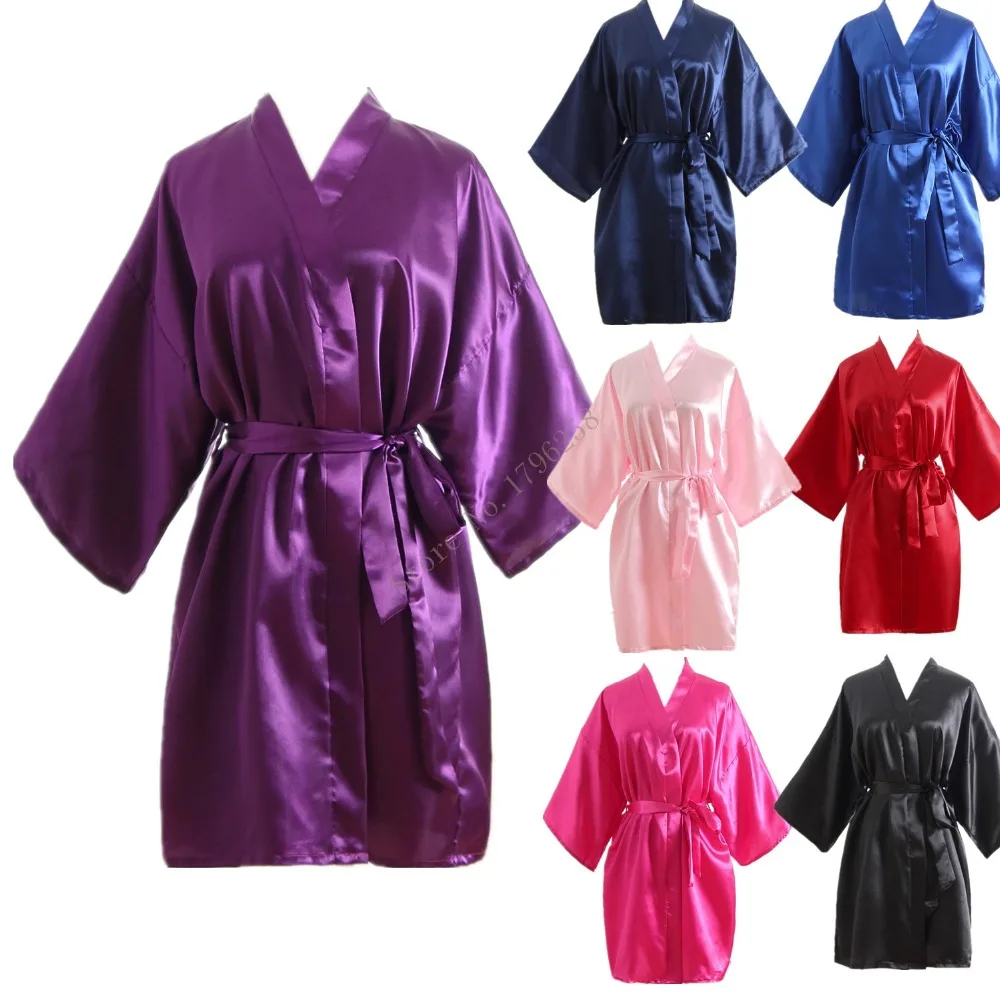 Ночной халат кимоно большой размер сексуальный Шелковый Атласный короткий