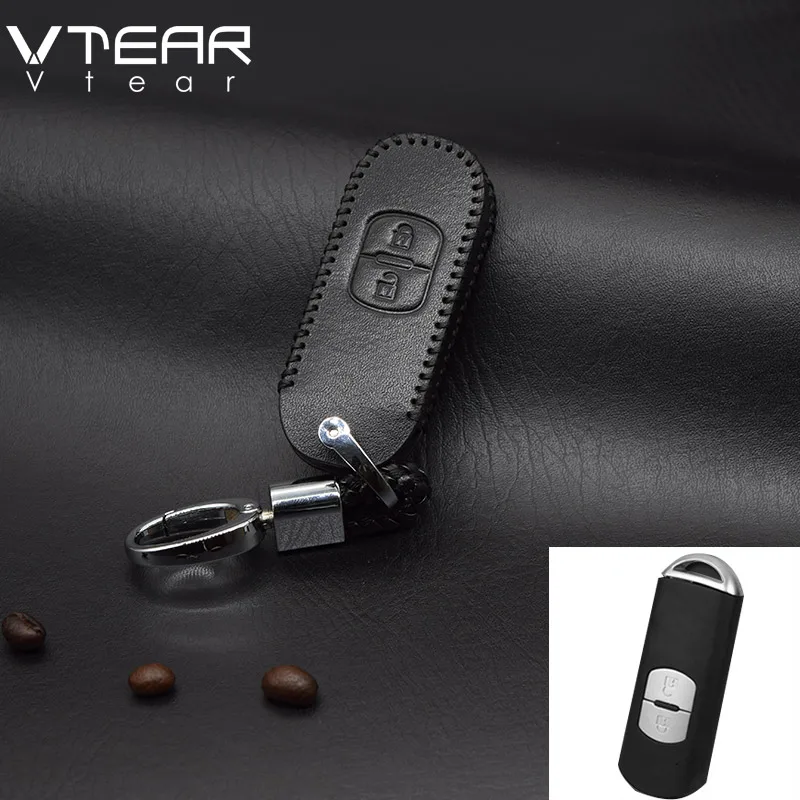 2 buttons Black Vtear натуральная кожа ключа автомобиля чехол для Mazda 2 3 6 Axela Atenza CX-5 CX5 CX-3 CX-4 CX-7 CX-9 аксессуары для смарт-2/3 кнопки - Название цвета: 2 buttons Black