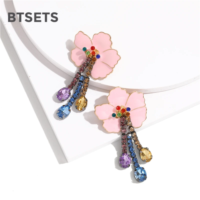 Женские винтажные длинные серьги с синими кристаллами и цветком свадебные