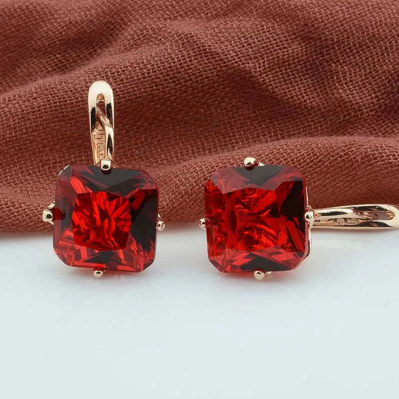red FJ роскошные свадебные женские серьги цвета розового золота 585 ювелирные изделия Модные большие квадратные розовый/белый/зеленый/красный/синий циркон висячие серьги - Окраска металла: red
