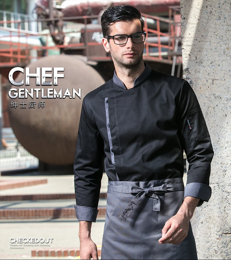 new arrival spring quality long sleeve white black restaurant kitchen work clothes chef cloth and cook uniform for man