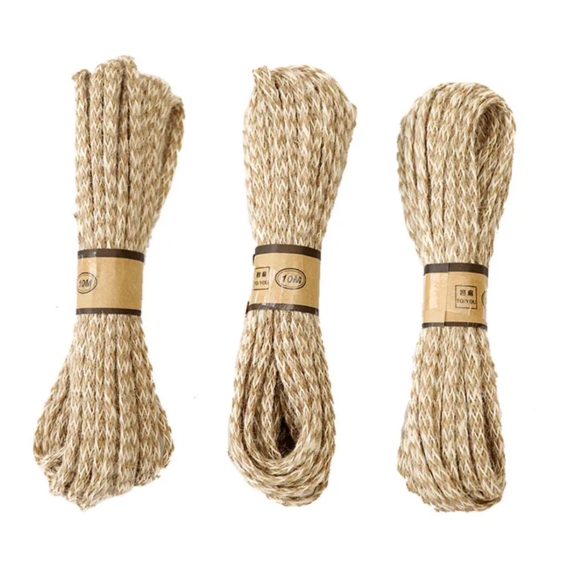 

10M 6mm Manual Double color strand woven burlap Rope Natural Jute rope Twine String Cord Hemp Rope for DIY garden Wrap craft Dec