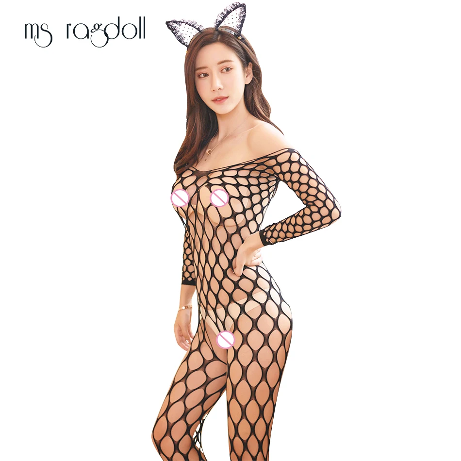 Боди комбинезон ms ragdoll сексуальное нижнее белье с вырезами черный мешок сетчатые