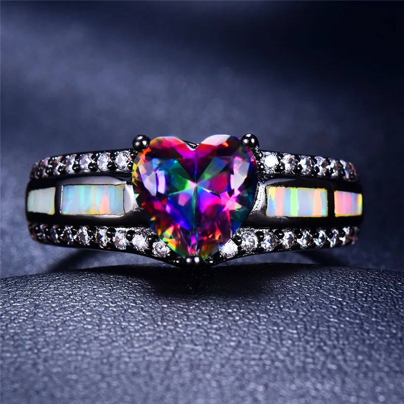 Кольцо женское/мужское с белым огненным опалом фиолетовое/зеленое/красное |