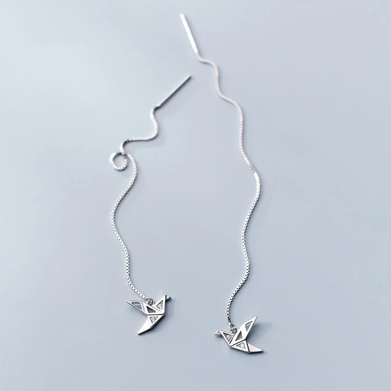 S925 серебряные серьги женские простые оригами для ручной работы крепкая Длинная