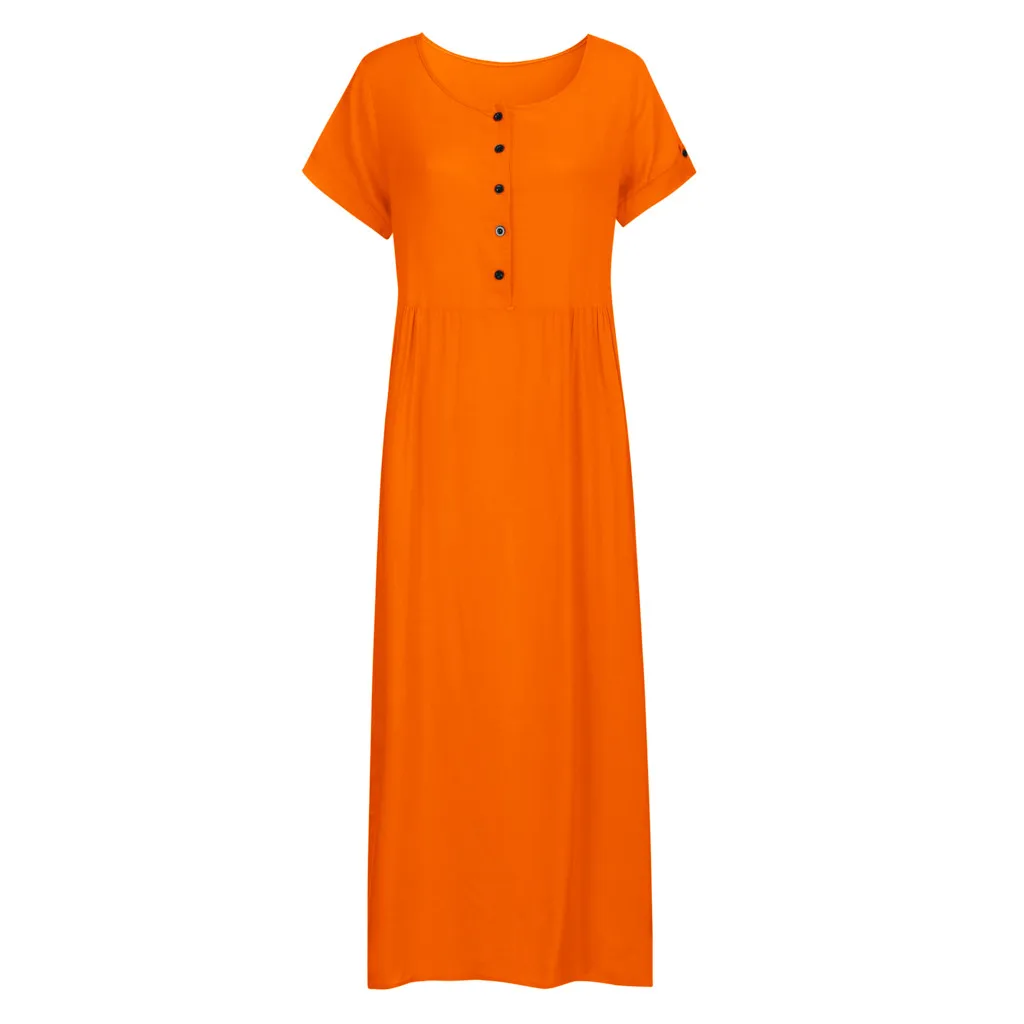 Women 2019 Solid V Neck Dresses Roll Up The Sleeve Dress Splice Button Bohemian Plus Size Casual Summer | Женская одежда