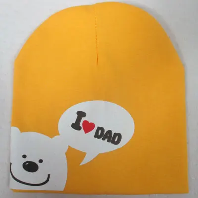 Детская шапка с надписью «I Love Mom Dad», шапка с медведем для мальчиков и девочек от 8 до 36 месяцев, Детские хлопковые вязаные шапки для малышей - Цвет: Yellow DAD