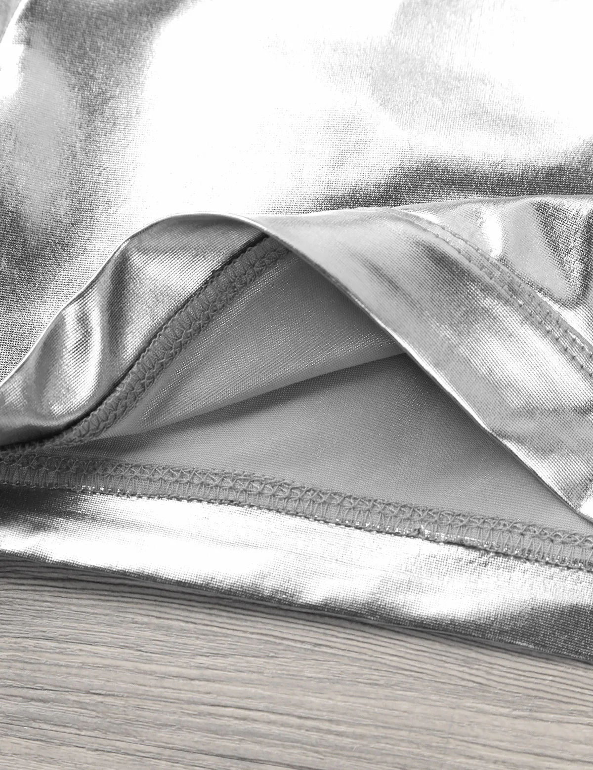 Children Kids Girls Long Sleeves Mock Neck Glossy Metallic Tops Crop Top for Dancing Stage Performance Ballet Class Dancewear