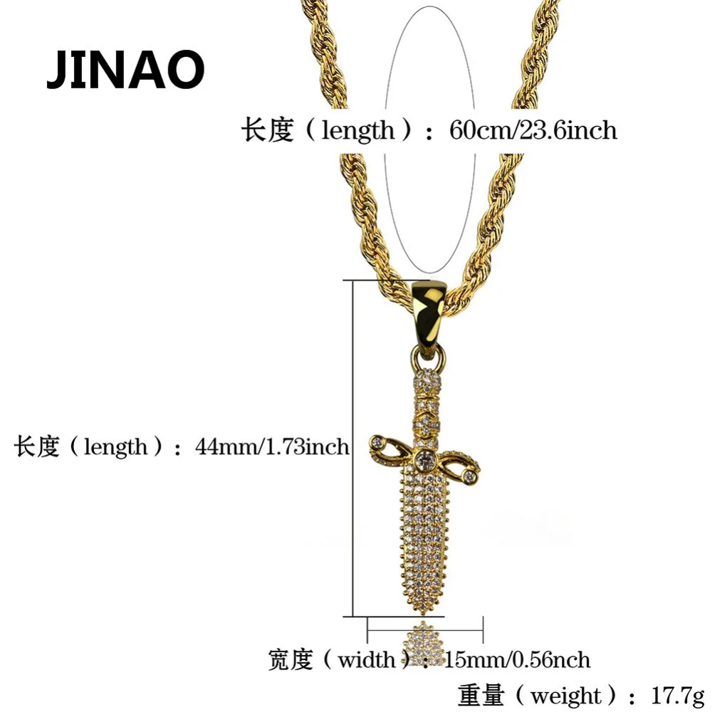 

JINAO Hip Hop New Sword Pendant Necklace With Three Chains Iced Out CZ Paved Party Jewelry For Women Men
