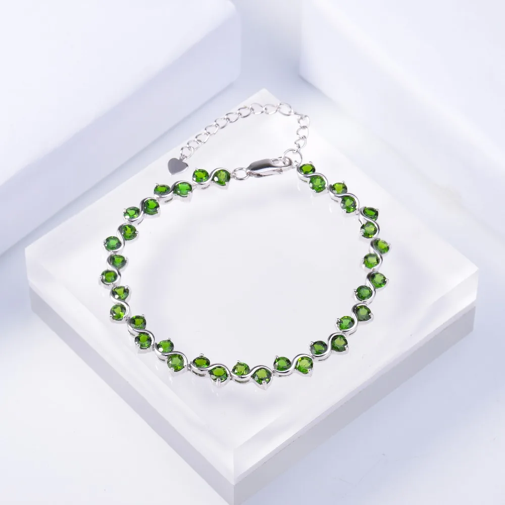 GEM'S балетные костюмы 11.7Ct натуральный хром диопсид драгоценный камень браслет 925 пробы серебро звено цепи браслеты для женщин ювелирные украшения