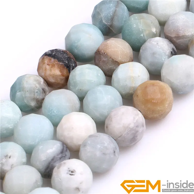 

10mm 12mm Frosted Matt Faceted Amazonite Stone Beads Natural Stone Beads Loose Beads For Jewelry Making Strand 15 Inch Wholesale