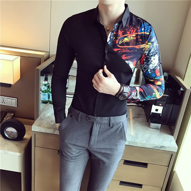 Men's Shirt Long Sleeve Shirts Designer High Quality Casual Slim Fit Men Shirt Business Dress Shirts Camisa Social Masculina - Цвет: black