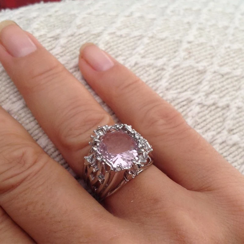 Модное большое кольцо с розовым Цирконом женское роскошное серебряное свадебное