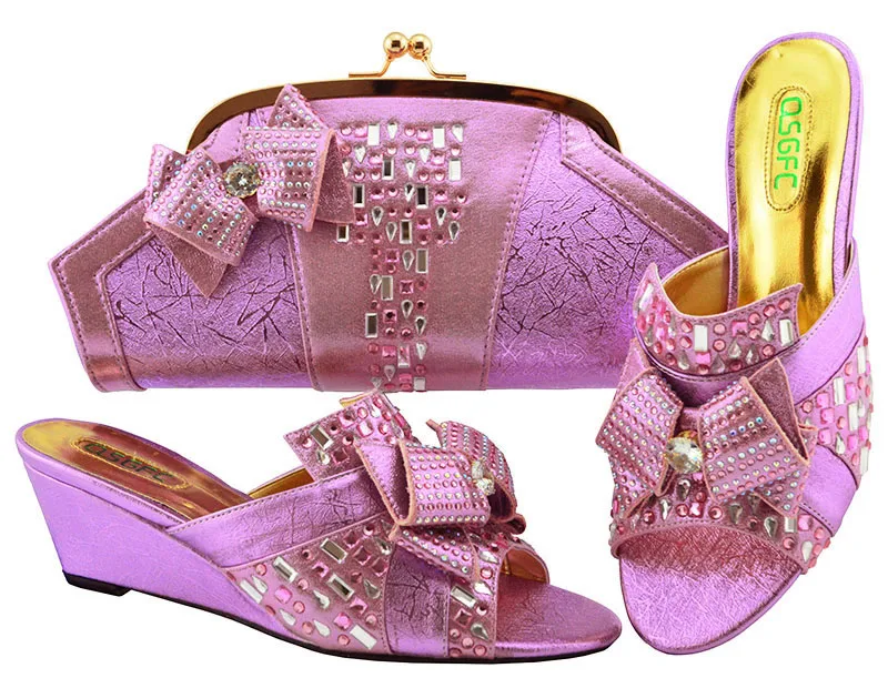 Новинка фиолетовый женская обувь и сумка в комплекте итальянские туфли сумки